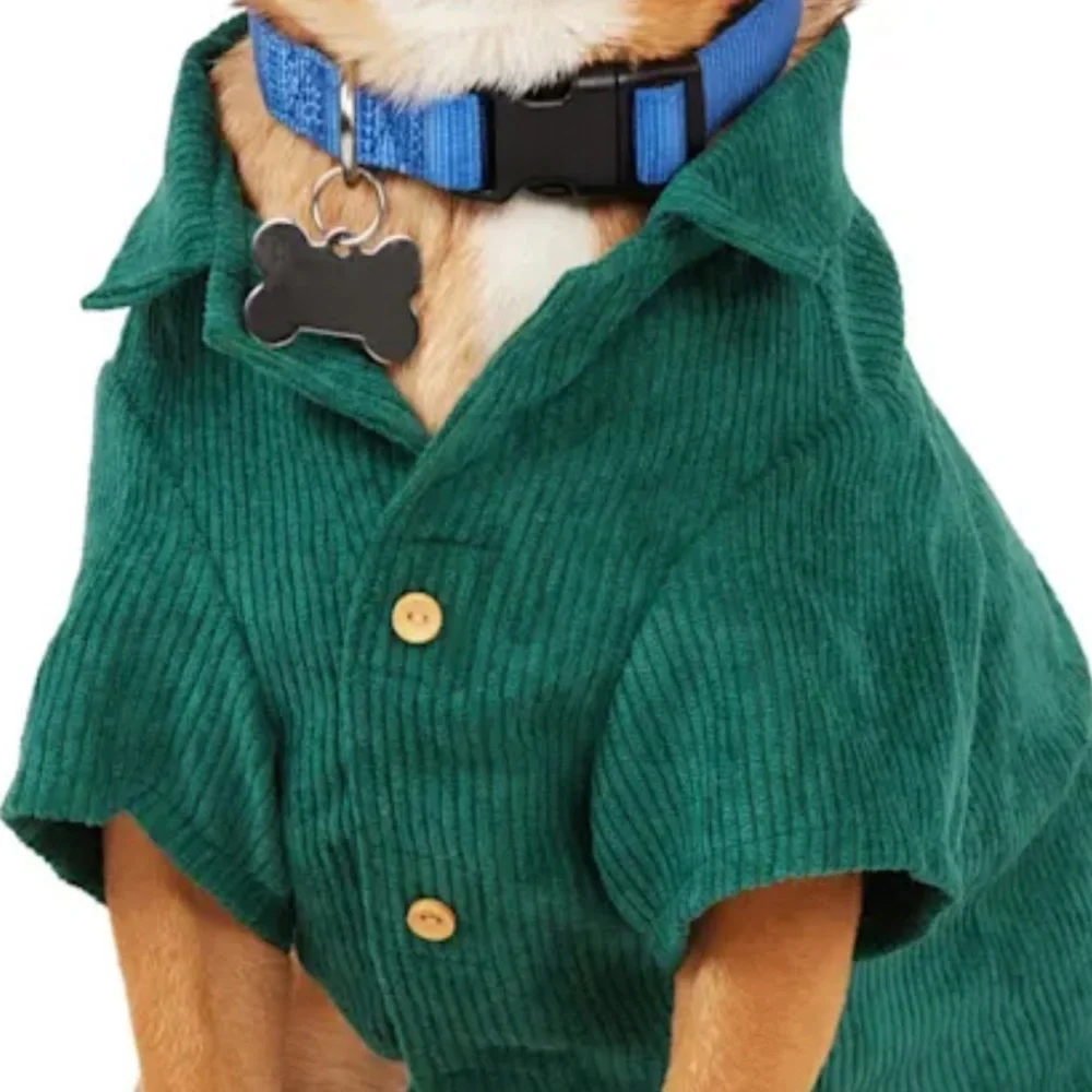 NWT Youly “hipster” corduroy button dog shirt S